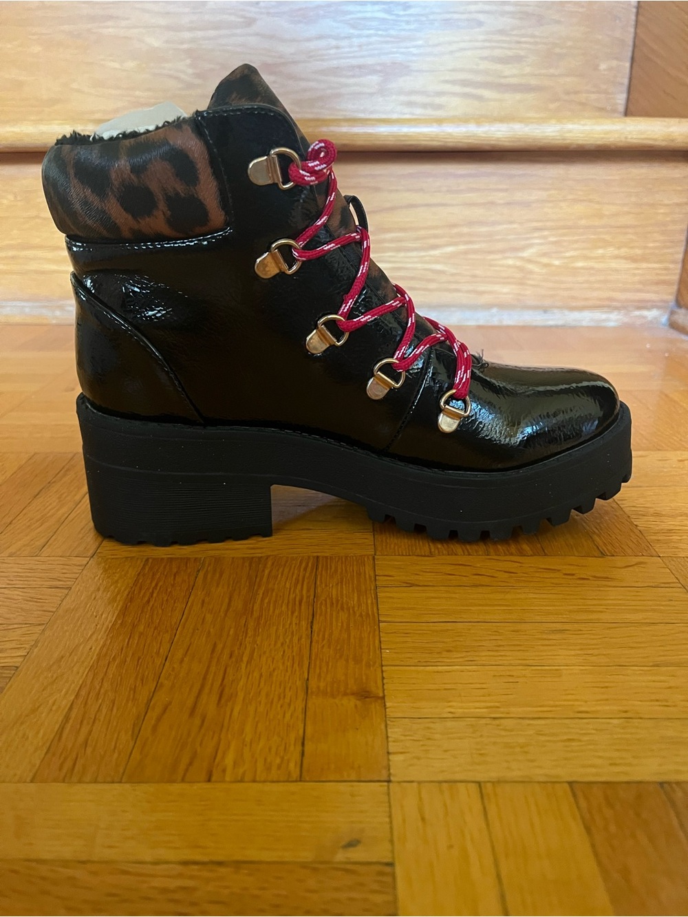 Call It Spring Chunky Heeled Black Boot with Leopard Print